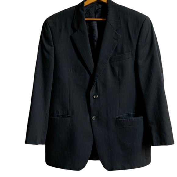 Lauren Ralph Lauren Sport Coat Mens 42 R Wool 2 Button Blazer Pinstriped Black - Picture 1 of 16